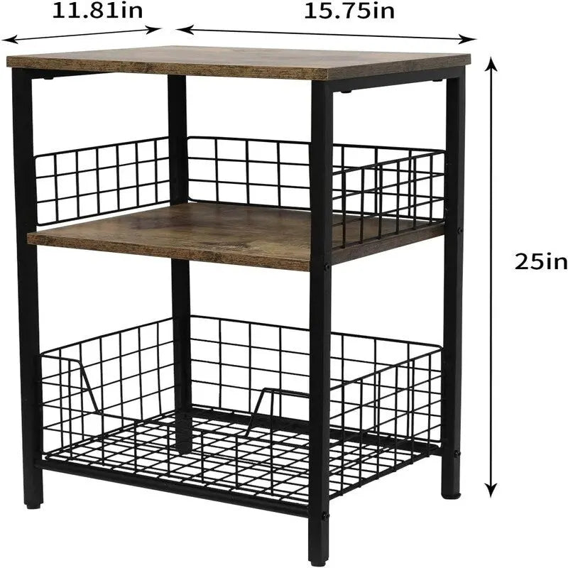 Table d'appoint industrielle rétro avec étagère de rangement - 30P x 40L x 63,5H cm