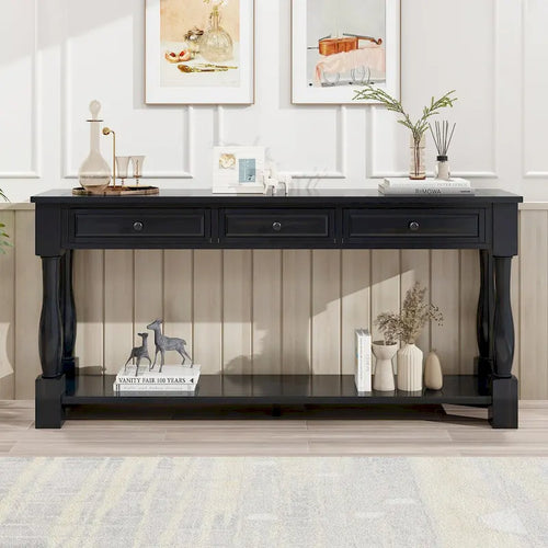 Table console de 63 pouces, longue table de canapé avec tiroirs et étagère, table d'entrée de style campagnard français