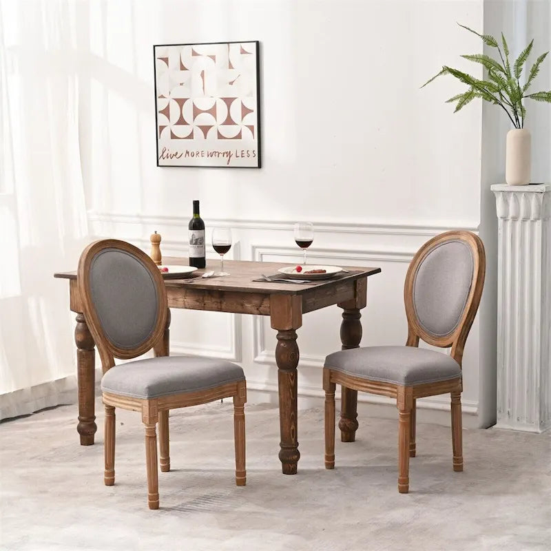 Chaises de salle à manger de style campagnard français à dossier rond, lot de 2, pieds en bois massif