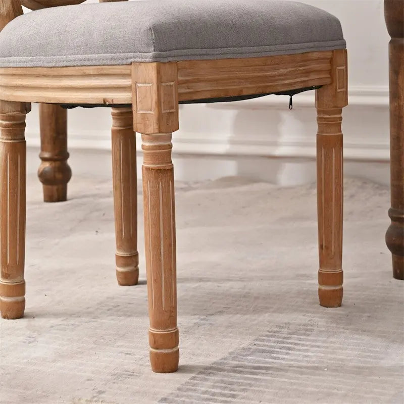 Chaises de salle à manger de style campagnard français à dossier rond, lot de 2, pieds en bois massif
