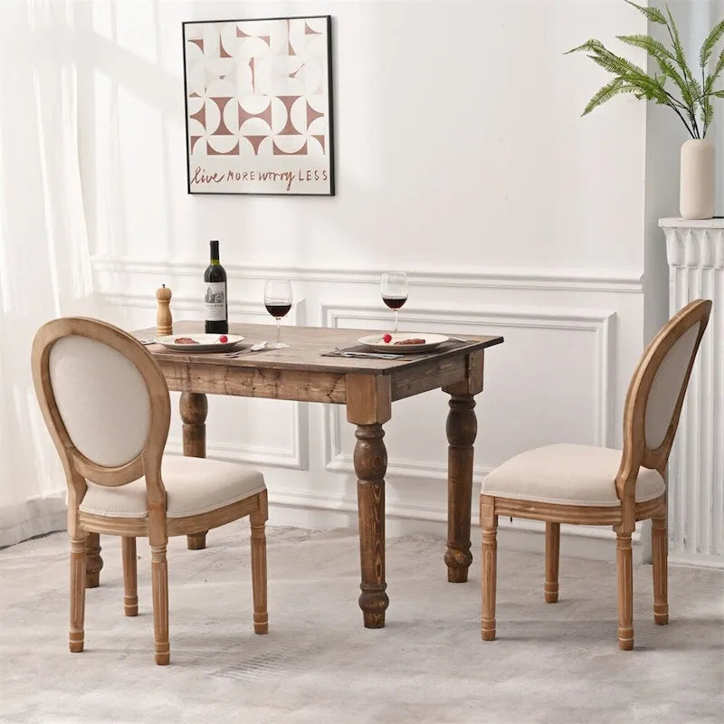 Chaises de salle à manger de style campagnard français à dossier rond, lot de 2, pieds en bois massif