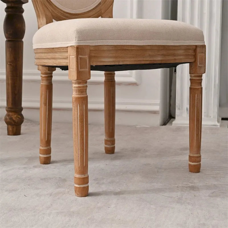 Chaises de salle à manger de style campagnard français à dossier rond, lot de 2, pieds en bois massif